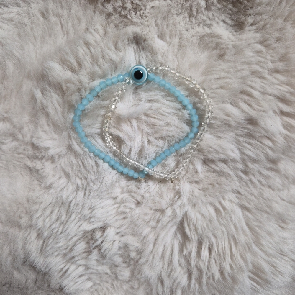 Blue Evil Eye Bracelet Beaded Double Strand Stretch Festival Fairy Cute Indie ✨️